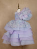 Lavender Layered Ruffle Design Net  Kids Gown with 3D Floral Work