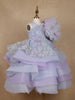 Lavender Layered Ruffle Design Net  Kids Gown with 3D Floral Work
