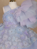 Lavender Layered Ruffle Design Net  Kids Gown with 3D Floral Work