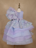 Lavender Layered Ruffle Design Net  Kids Gown with 3D Floral Work