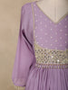 Lavender Mirror Work Embroidered Cotton Salwar Suit with Dupatta