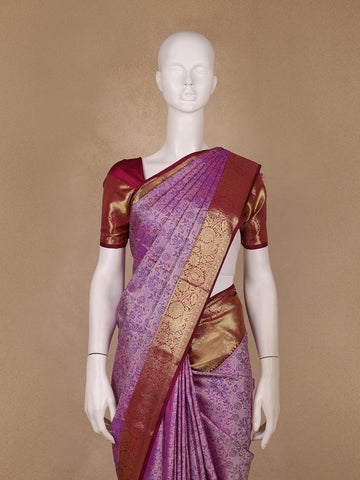 Lavender Paisley Woven Pure Kanchipuram Silk Saree - Diadem