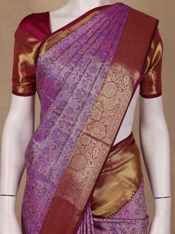 Lavender Paisley Woven Pure Kanchipuram Silk Saree - Diadem
