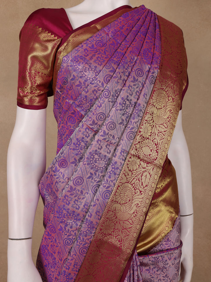 Lavender Paisley Woven Pure Kanchipuram Silk Saree - Diadem