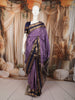 Lavender Purple Vertical Striped and Butta Zari Woven Design Pure Kanchipuram Silk Saree with Contrast Zari Border
