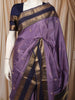 Lavender Purple Vertical Striped and Butta Zari Woven Design Pure Kanchipuram Silk Saree with Contrast Zari Border