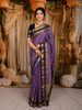 Lavender Purple Vertical Striped and Butta Zari Woven Design Pure Kanchipuram Silk Saree with Contrast Zari Border