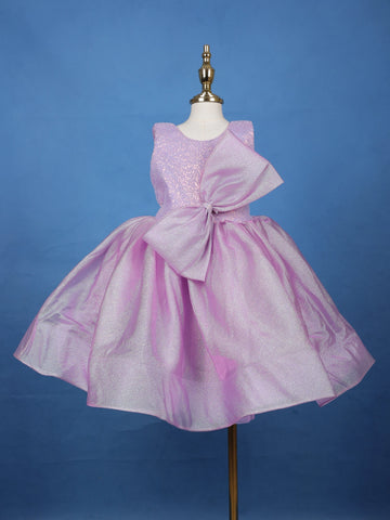 Lavender Sequin Embellished Party Wear Net Frock with Oversized Bow - Diadem
