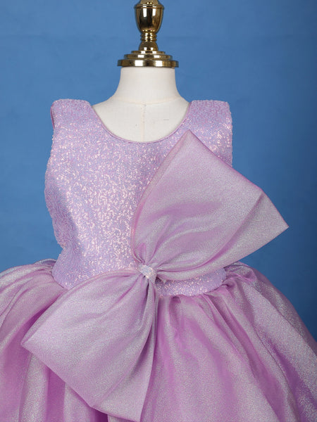Lavender Sequin Embellished Party Wear Net Frock with Oversized Bow - Diadem