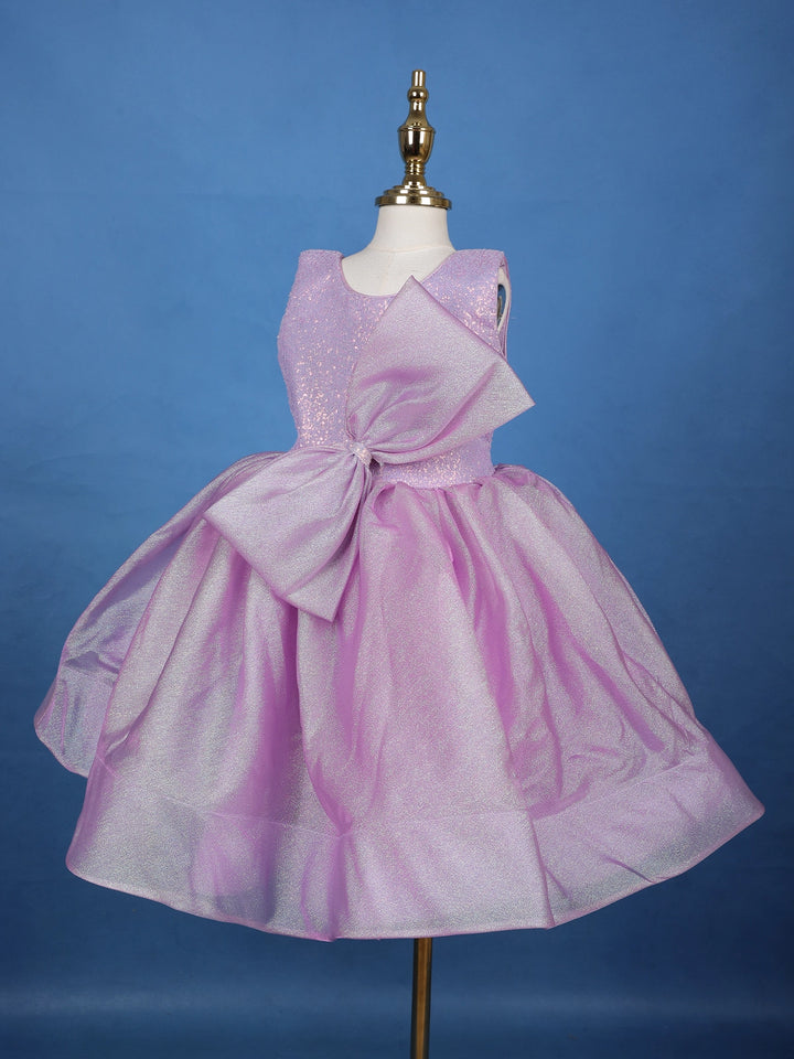 Lavender Sequin Embellished Party Wear Net Frock with Oversized Bow - Diadem
