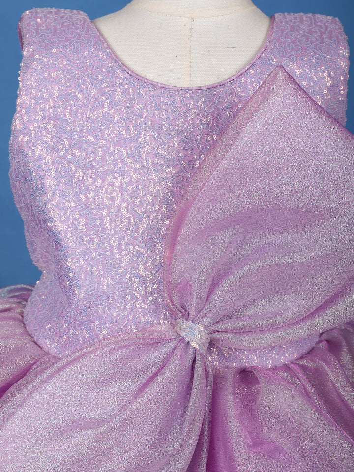 Lavender Sequin Embellished Party Wear Net Frock with Oversized Bow - Diadem