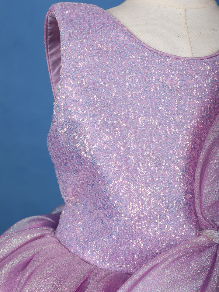 Lavender Sequin Embellished Party Wear Net Frock with Oversized Bow - Diadem