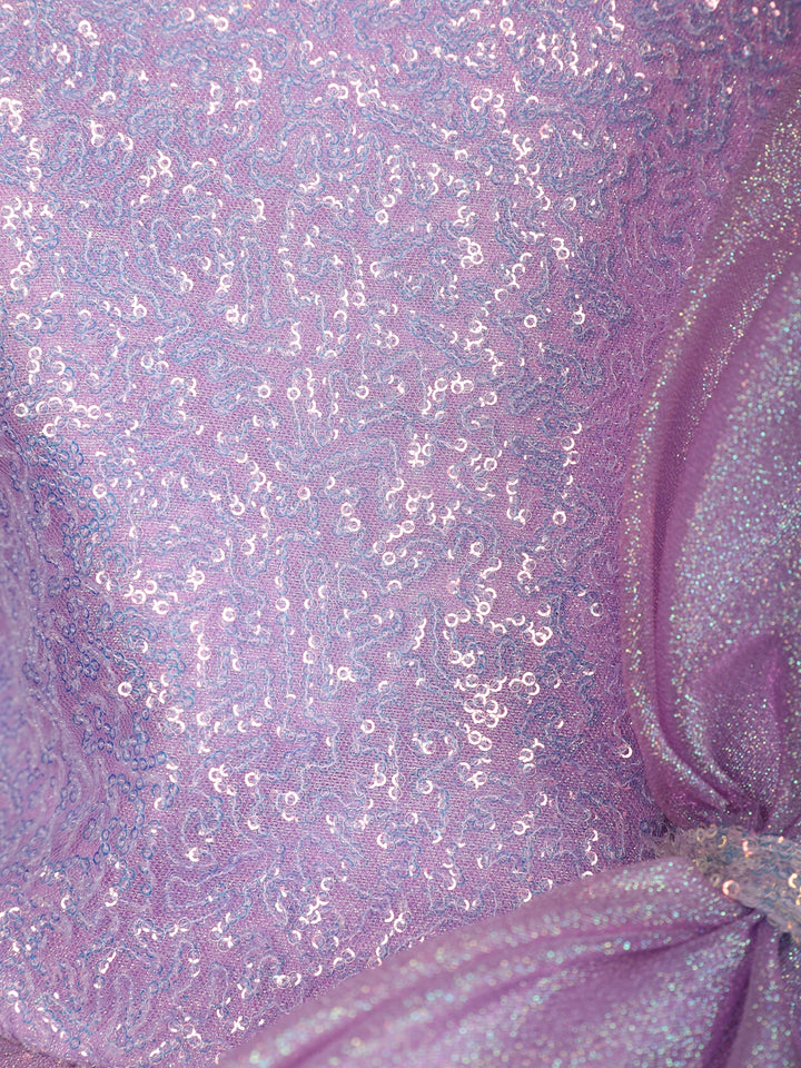 Lavender Sequin Embellished Party Wear Net Frock with Oversized Bow - Diadem