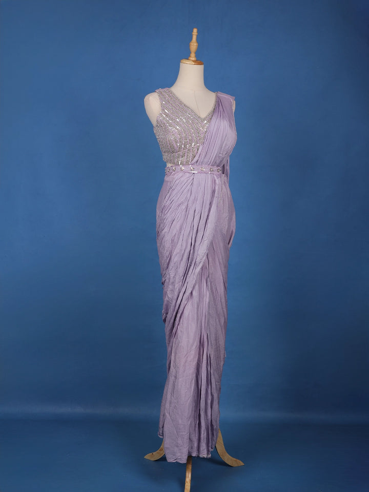 Lavender Solid Design Satin Ready To Wear Saree with Designer Blouse - Diadem