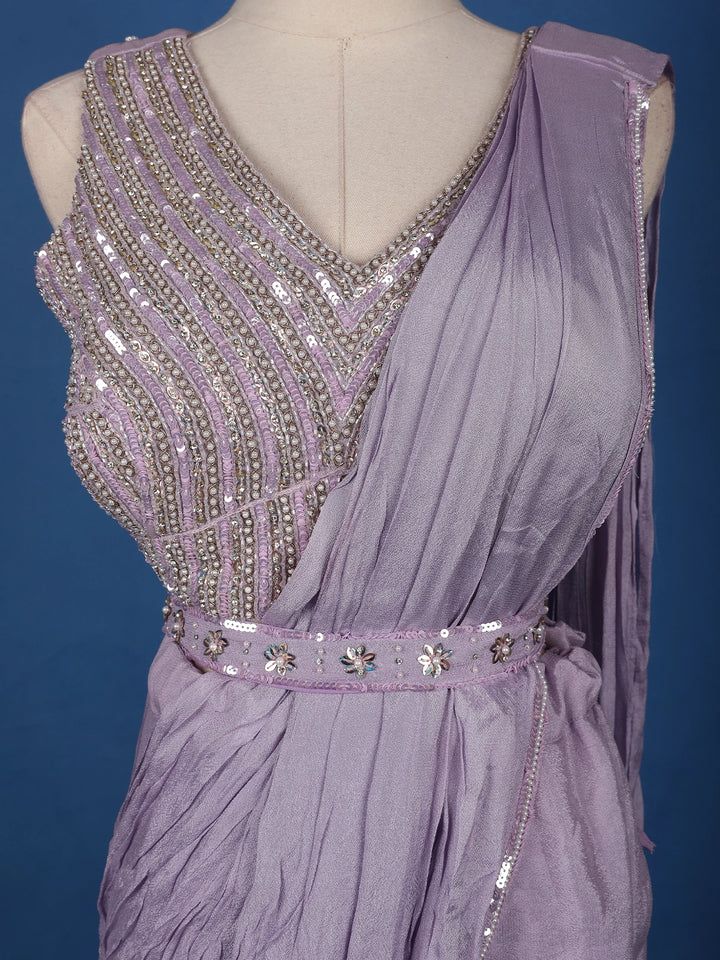 Lavender Solid Design Satin Ready To Wear Saree with Designer Blouse - Diadem
