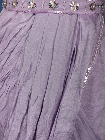 Lavender Solid Design Satin Ready To Wear Saree with Designer Blouse - Diadem