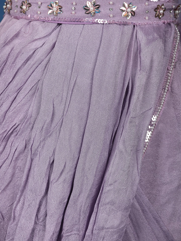 Lavender Solid Design Satin Ready To Wear Saree with Designer Blouse - Diadem