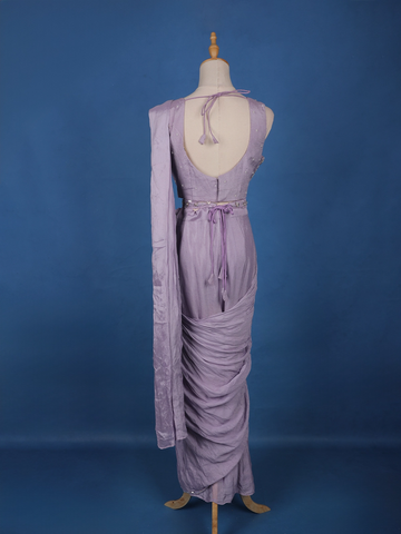 Lavender Solid Design Satin Ready To Wear Saree with Designer Blouse - Diadem