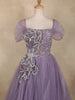 Lavender Sequins Embellished Design Net Ball Gown with Puff Sleeves