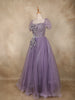 Lavender Sequins Embellished Design Net Ball Gown with Puff Sleeves