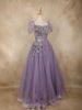 Lavender Sequins Embellished Design Net Ball Gown with Puff Sleeves