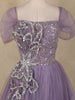 Lavender Sequins Embellished Design Net Ball Gown with Puff Sleeves