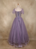 Lavender Sequins Embellished Design Net Ball Gown with Puff Sleeves