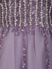 Lavender Sequins Embellished Net Partywear Gown with Cape Sleeves