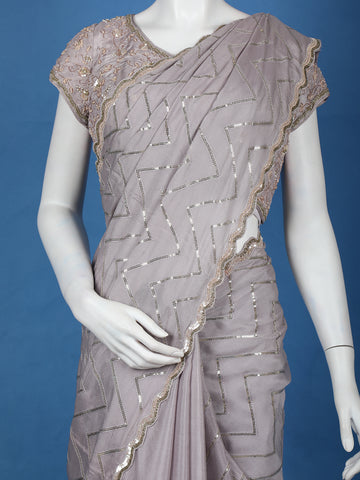 Lavender Sequins Zig Zag Design Georgette Saree - Diadem