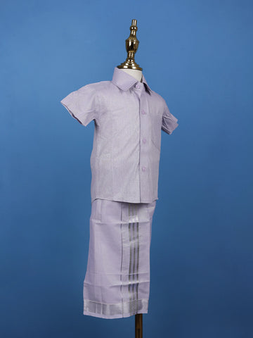 Lavender Silk Dhoti With Matching Half Sleeve Shirt - Diadem