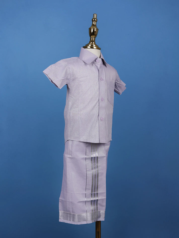 Lavender Silk Dhoti With Matching Half Sleeve Shirt - Diadem