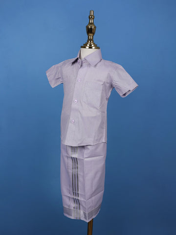 Lavender Silk Dhoti With Matching Half Sleeve Shirt - Diadem