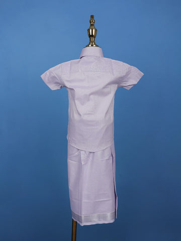 Lavender Silk Dhoti With Matching Half Sleeve Shirt - Diadem