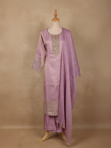 Lavender Silk Salwar Suit with Floral Embroidery - Diadem