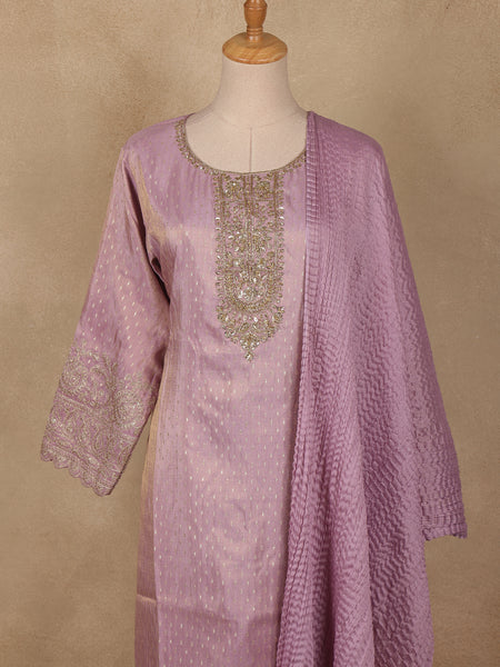 Lavender Silk Salwar Suit with Floral Embroidery - Diadem