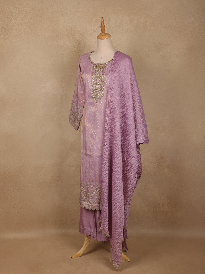 Lavender Silk Salwar Suit with Floral Embroidery - Diadem