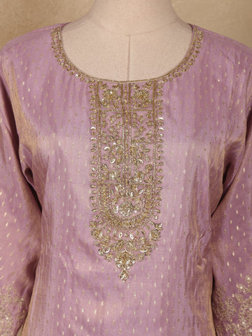 Lavender Silk Salwar Suit with Floral Embroidery - Diadem