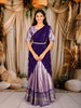 Lavender Silver Floral Vine Zari Woven Design Art Silk Kids Pattu Pavadai with Contrast Dupatta and Designer Hip Belt