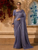 Lavender Striped Zari Woven Design Pure Organza Saree with Designer Border