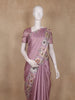 Lavender Stripes And Floral Printed Tussar Silk Saree
