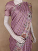 Lavender Stripes And Floral Printed Tussar Silk Saree