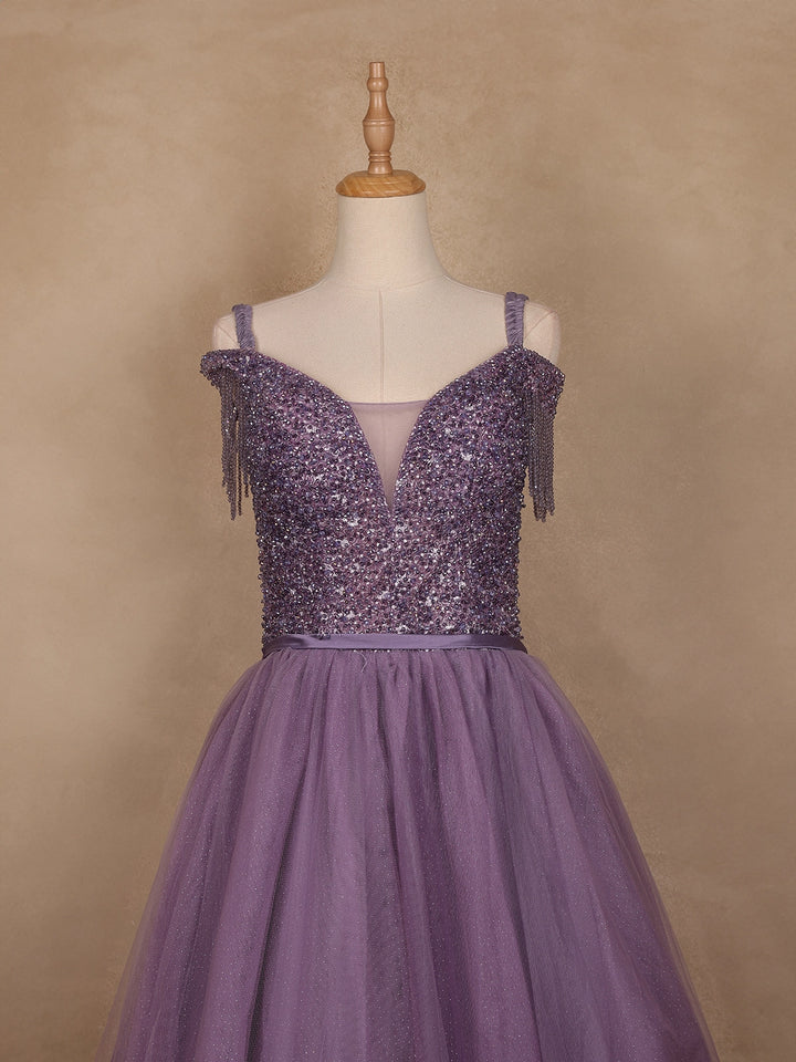Lavender Beaded Design Party Wear Gown - Diadem