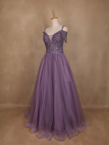 Lavender Beaded Design Party Wear Gown - Diadem