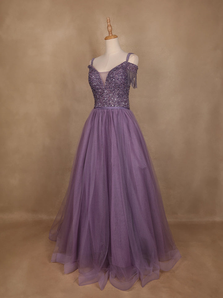 Lavender Beaded Design Party Wear Gown - Diadem