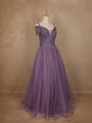 Lavender Beaded Design Party Wear Gown - Diadem