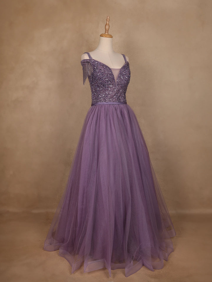 Lavender Beaded Design Party Wear Gown - Diadem