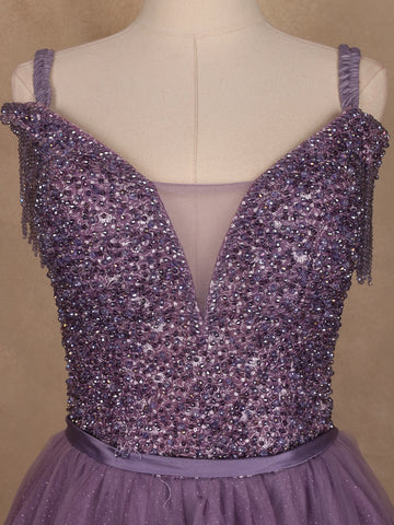 Lavender Beaded Design Party Wear Gown - Diadem