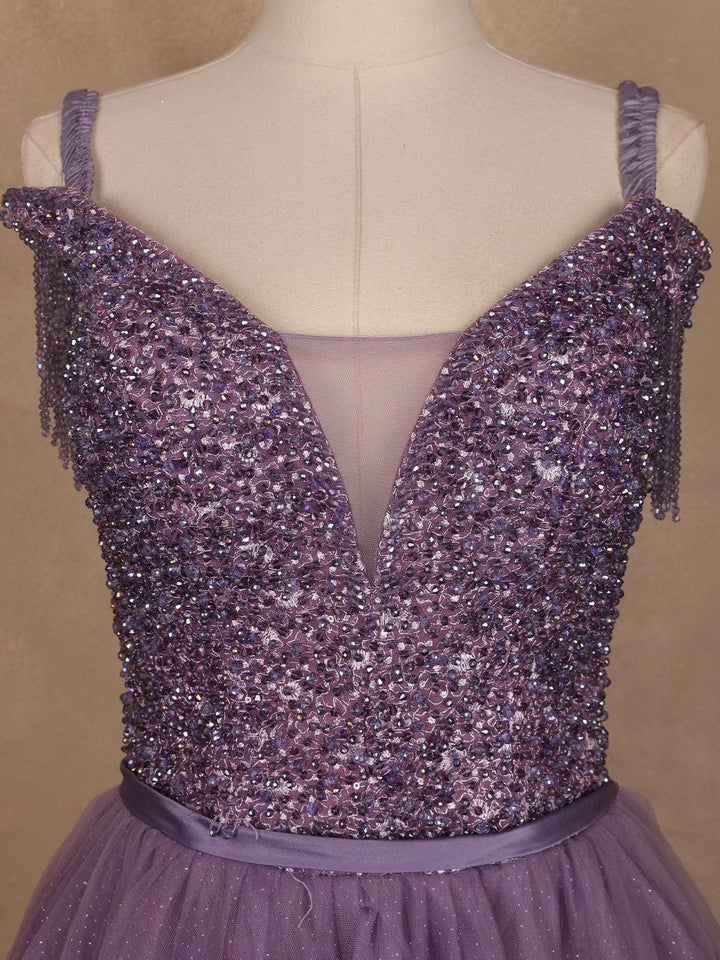 Lavender Beaded Design Party Wear Gown - Diadem