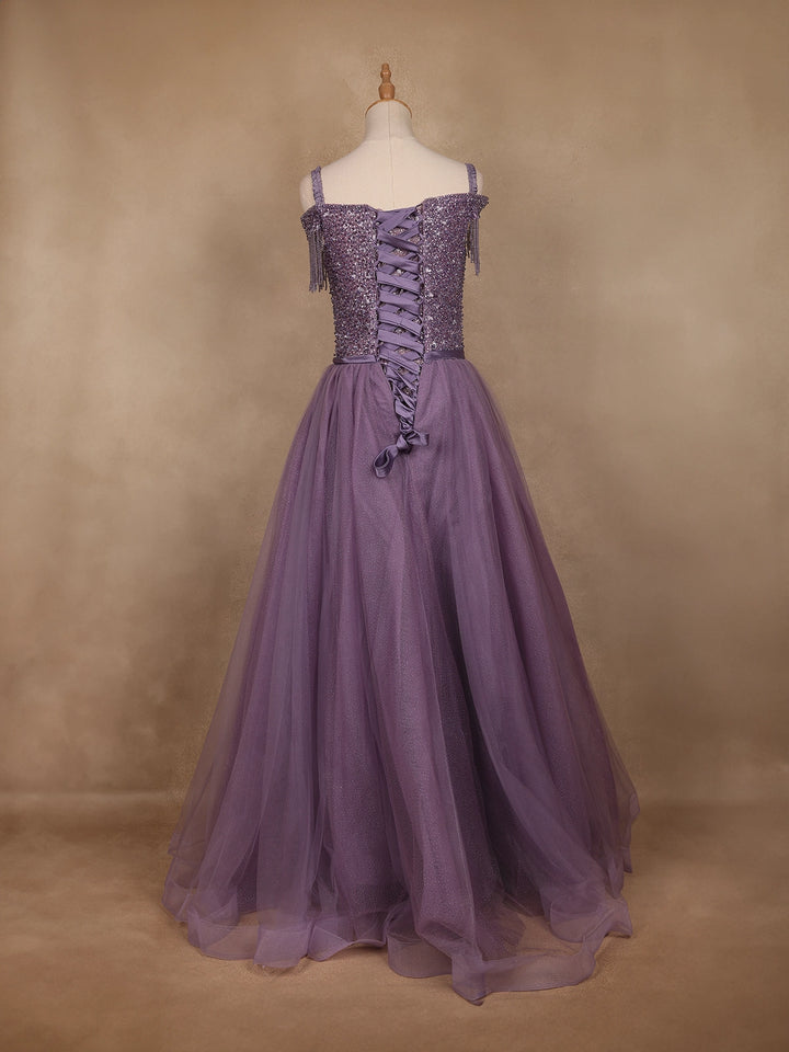 Lavender Beaded Design Party Wear Gown - Diadem