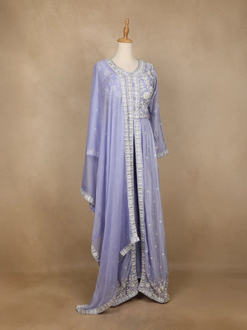 Lavender Crepe Palazzo Suit with Floral Embroidery Design - Diadem